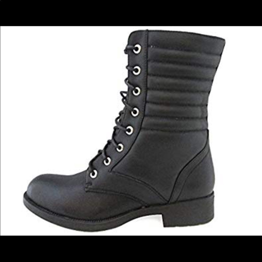 Ladies fold overTongue Studded Combat Boots - Picture 3 of 4